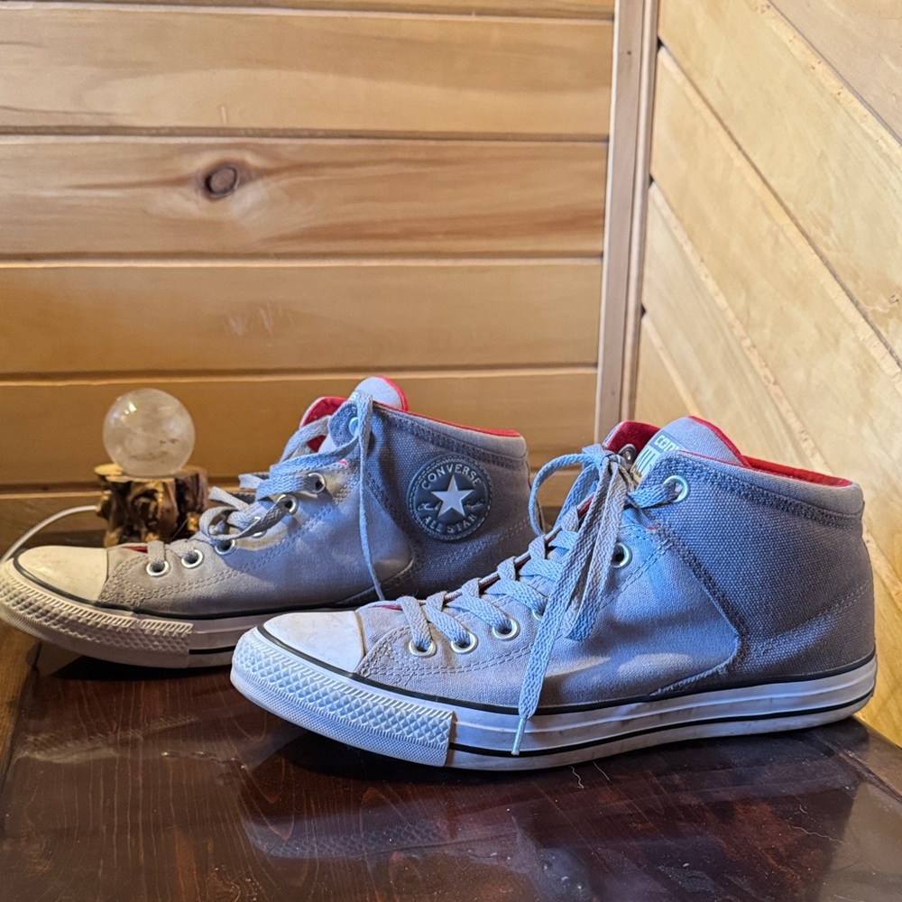 Converse Gray and Red High-Top Sneakers